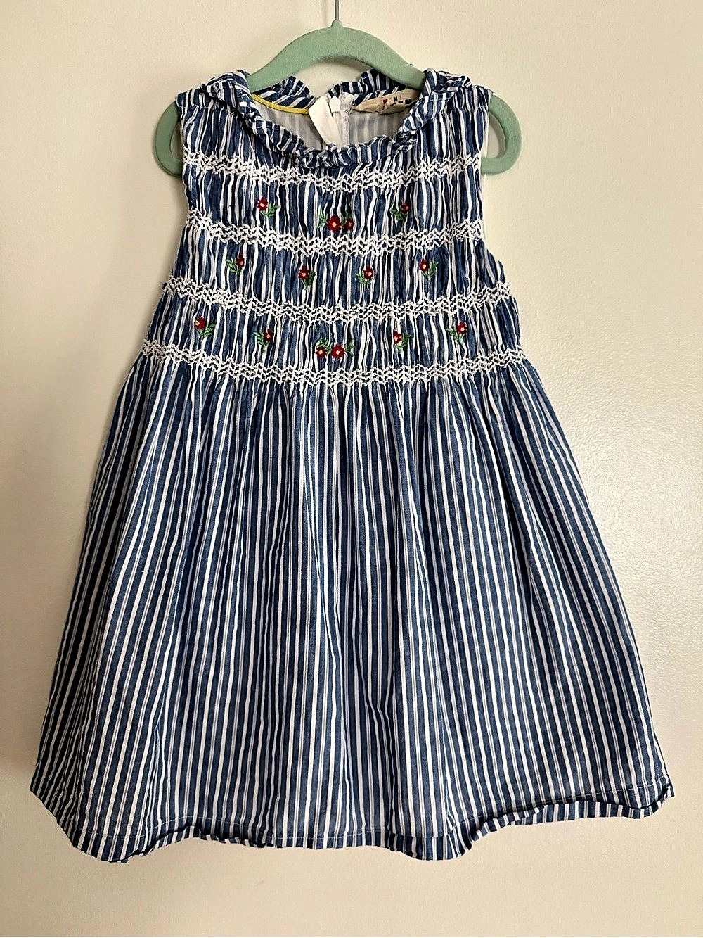 Mini Boden Girls Striped Embroidered Dress Size 5Y